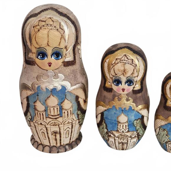 Russian 7 Pc Matryoshka Nesting Doll Sergiev Posad 1989 Soviet Signed Cathedral - Picture 2 of 15